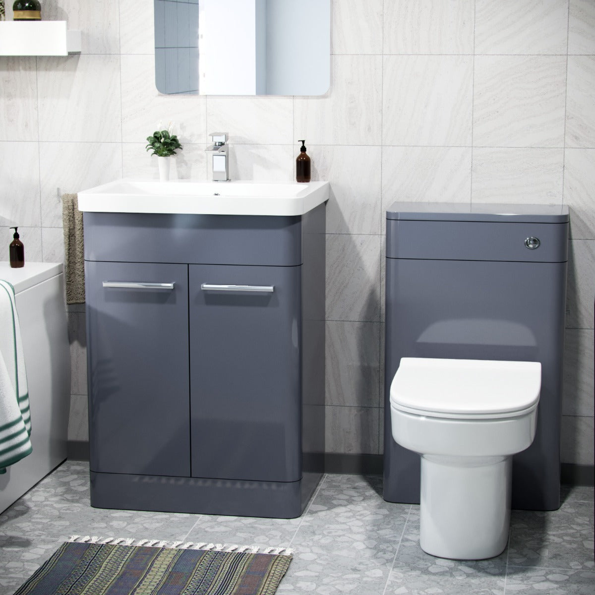 Afern Grey Basin Cabinet WC Unit Toilet & Bath Bathroom Suite