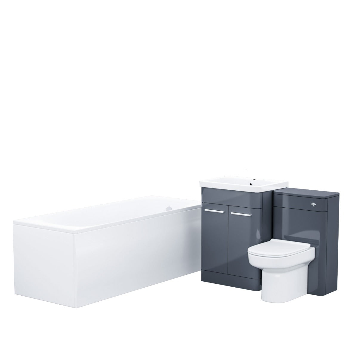 Afern Dark Grey Basin Cabinet, WC Unit, Toilet & Bath Bathroom Suite