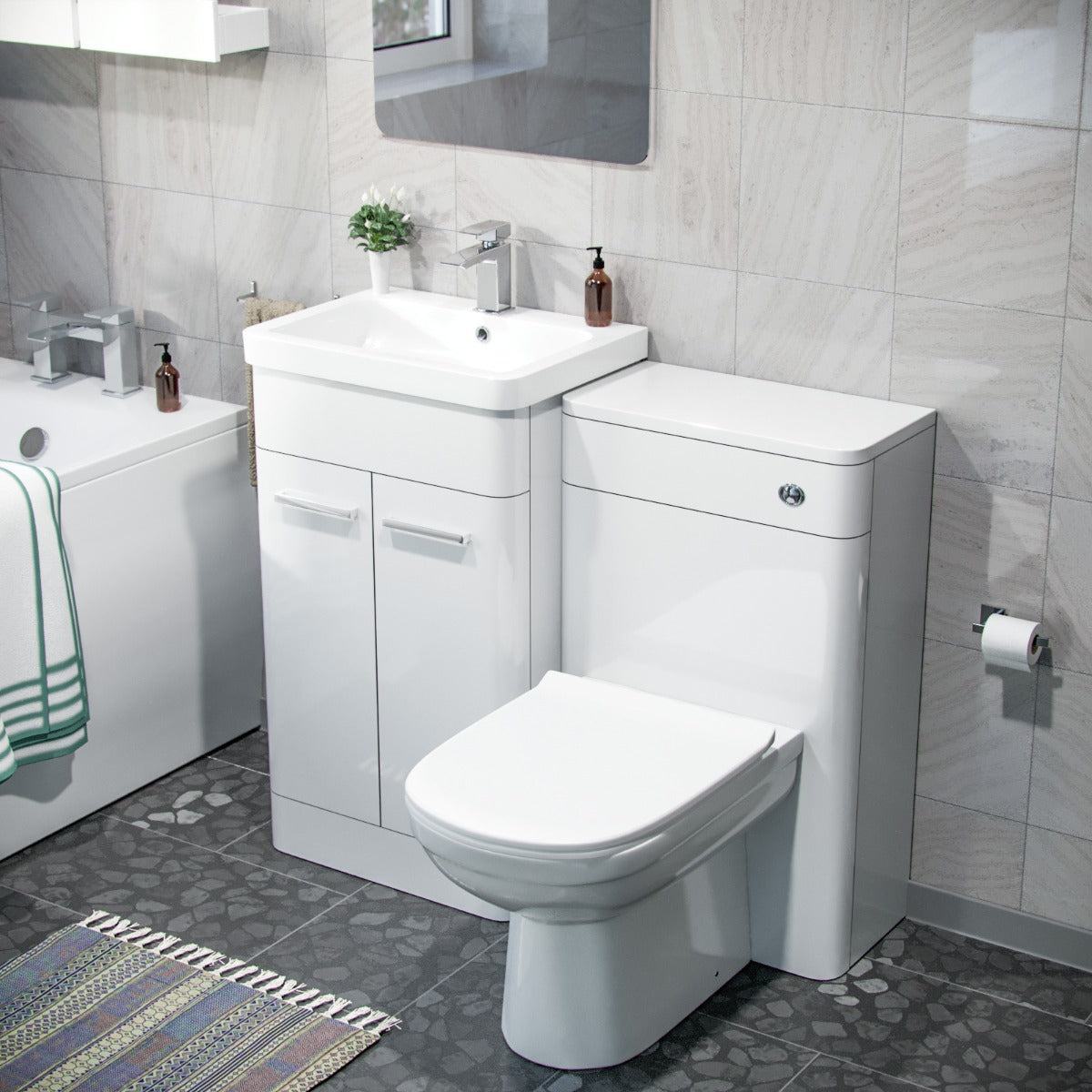 Afern 500mm Basin Vanity Unit, WC Unit, BTW Toilet & Bath Suite White