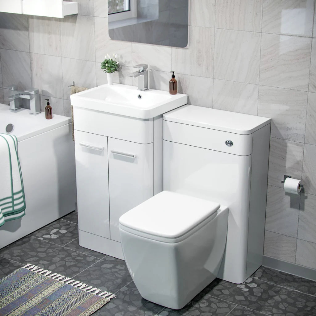 Afern 500mm Basin Vanity Cabinet, WC Unit, Rectangular Shape Toilet & Bath Bathroom Suite