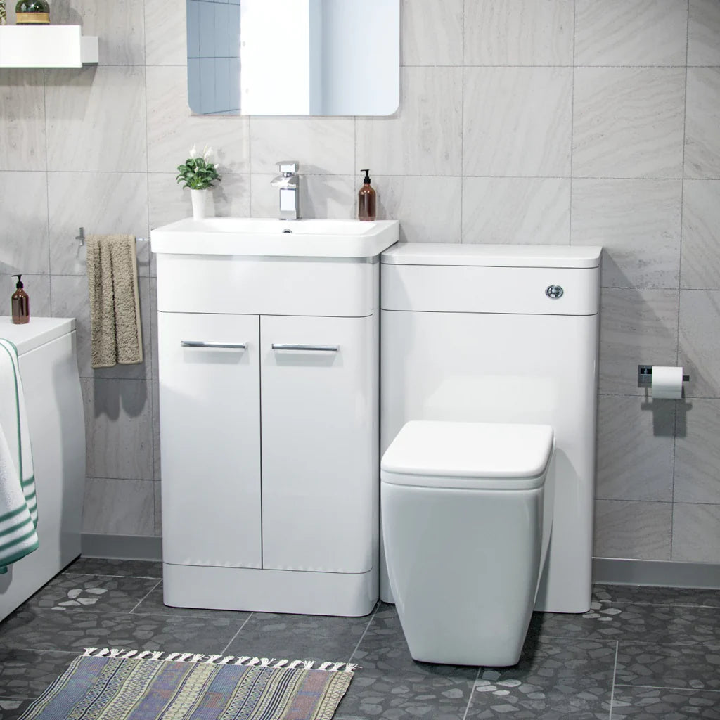 Afern 500mm Basin Vanity Cabinet, WC Unit, Rectangular Shape Toilet & Bath Bathroom Suite
