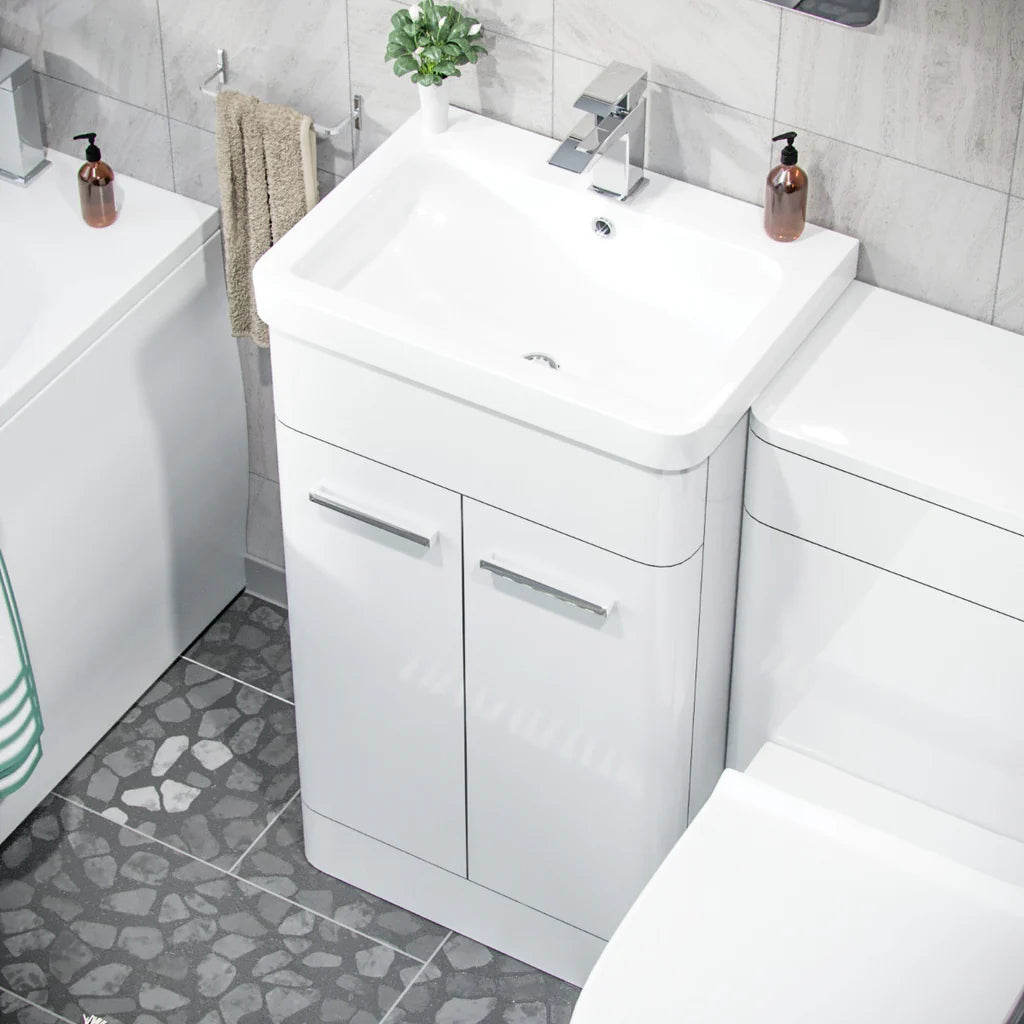 Afern 500mm Basin Vanity Cabinet, WC Unit, Rectangular Shape Toilet & Bath Bathroom Suite