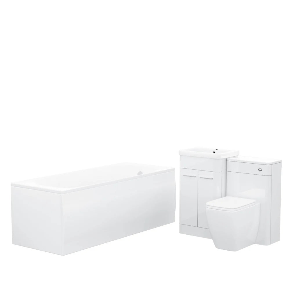 Afern 500mm Basin Vanity Cabinet, WC Unit, Rectangular Shape Toilet & Bath Bathroom Suite
