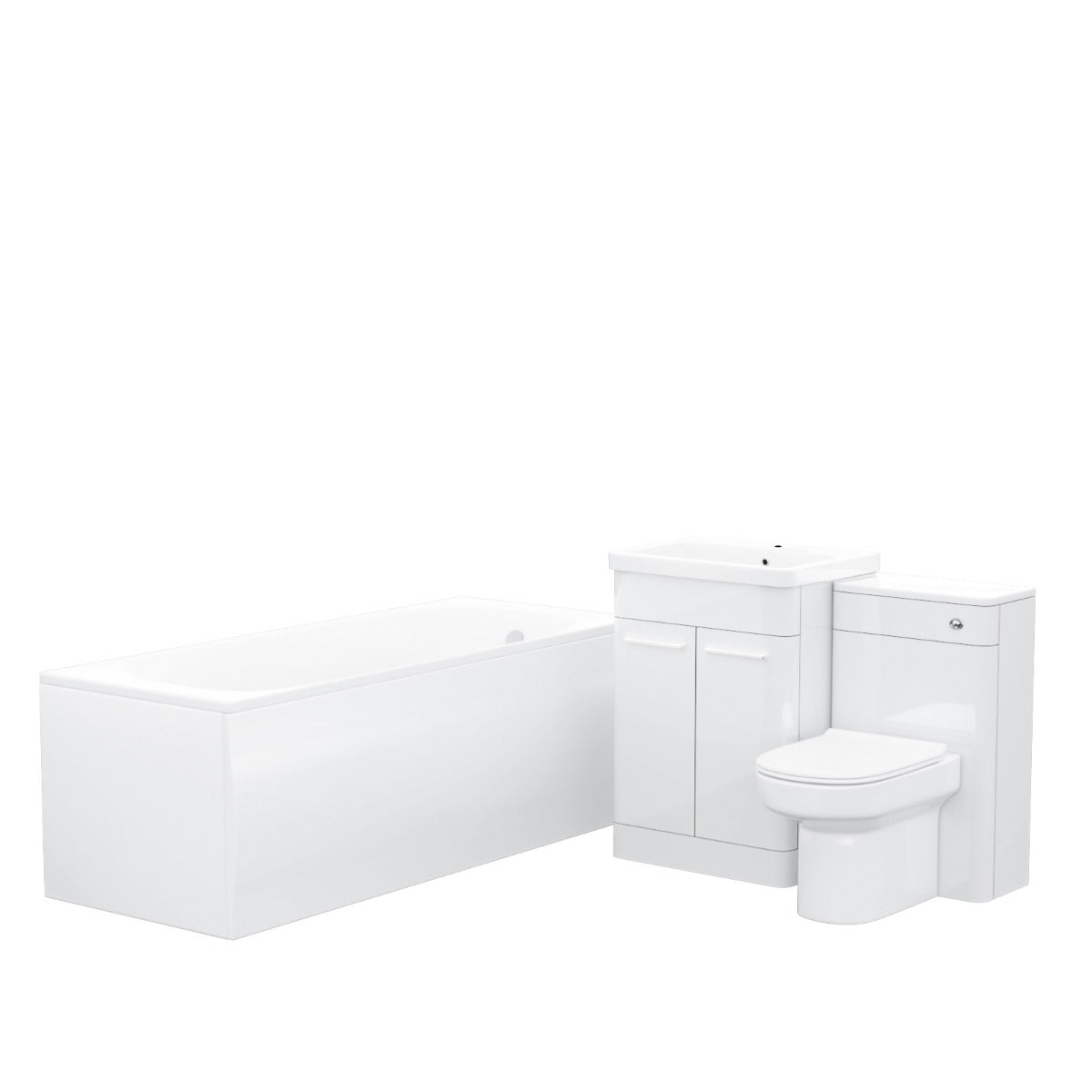 Afern 600mm Basin Vanity Cabinet, WC Unit, D Shape Toilet & Bath Bathroom Suite