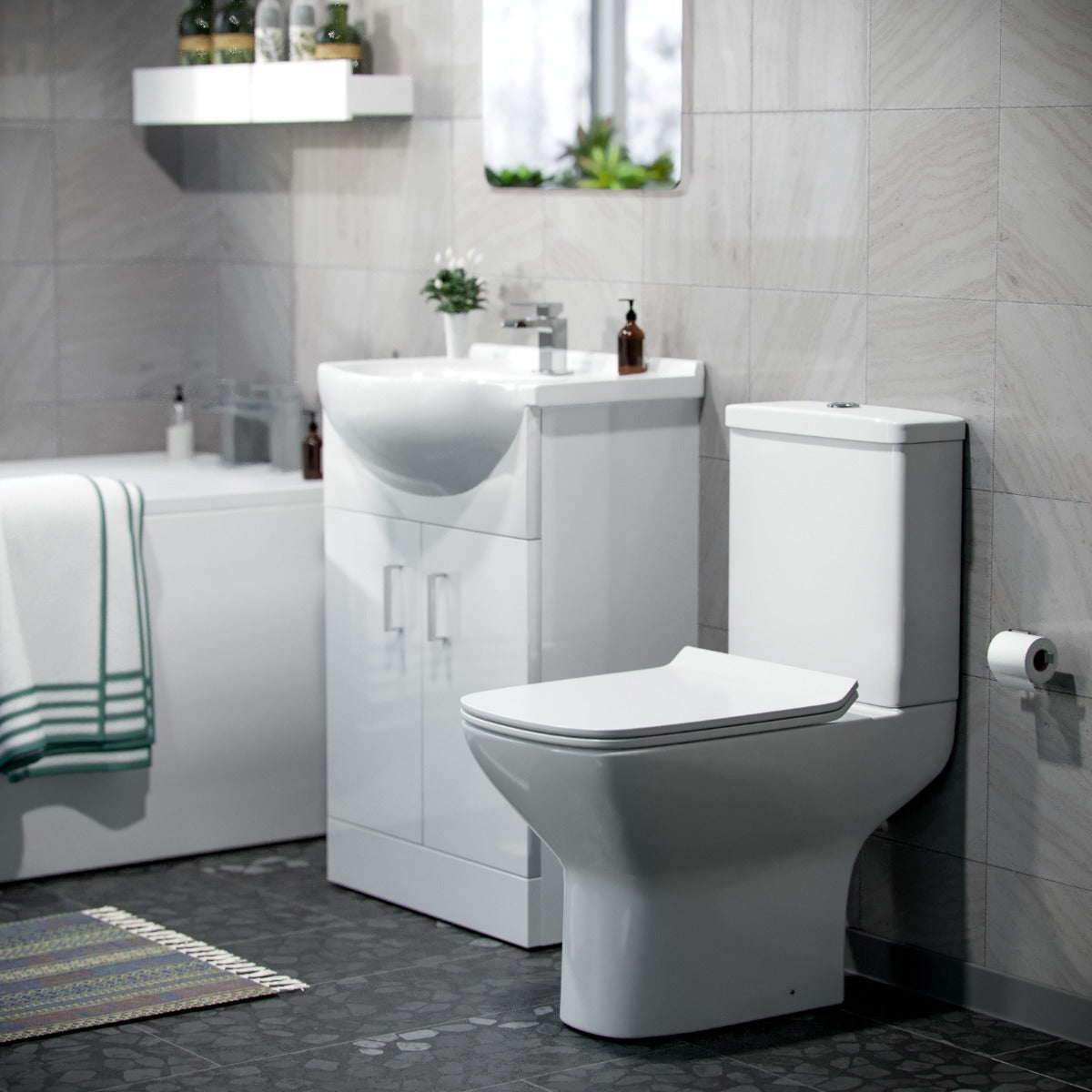 Ellen 550mm Floor Standing Basin Vanity Unit White & Rimless Close Coupled Toilet White