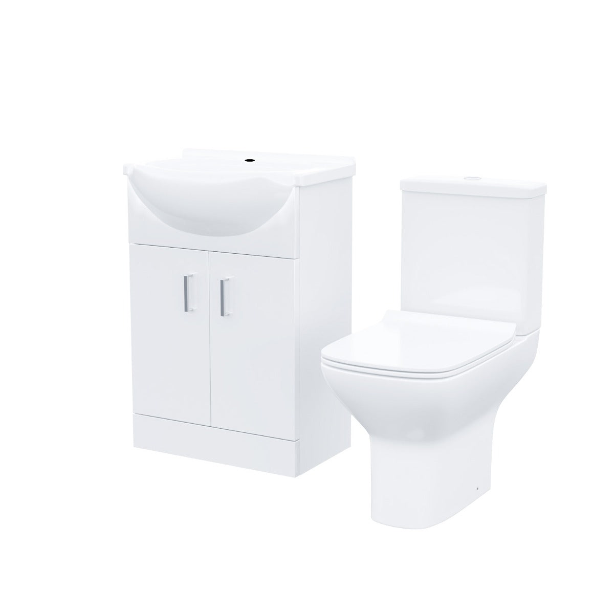 Ellen 550mm Floor Standing Basin Vanity Unit White & Rimless Close Coupled Toilet White