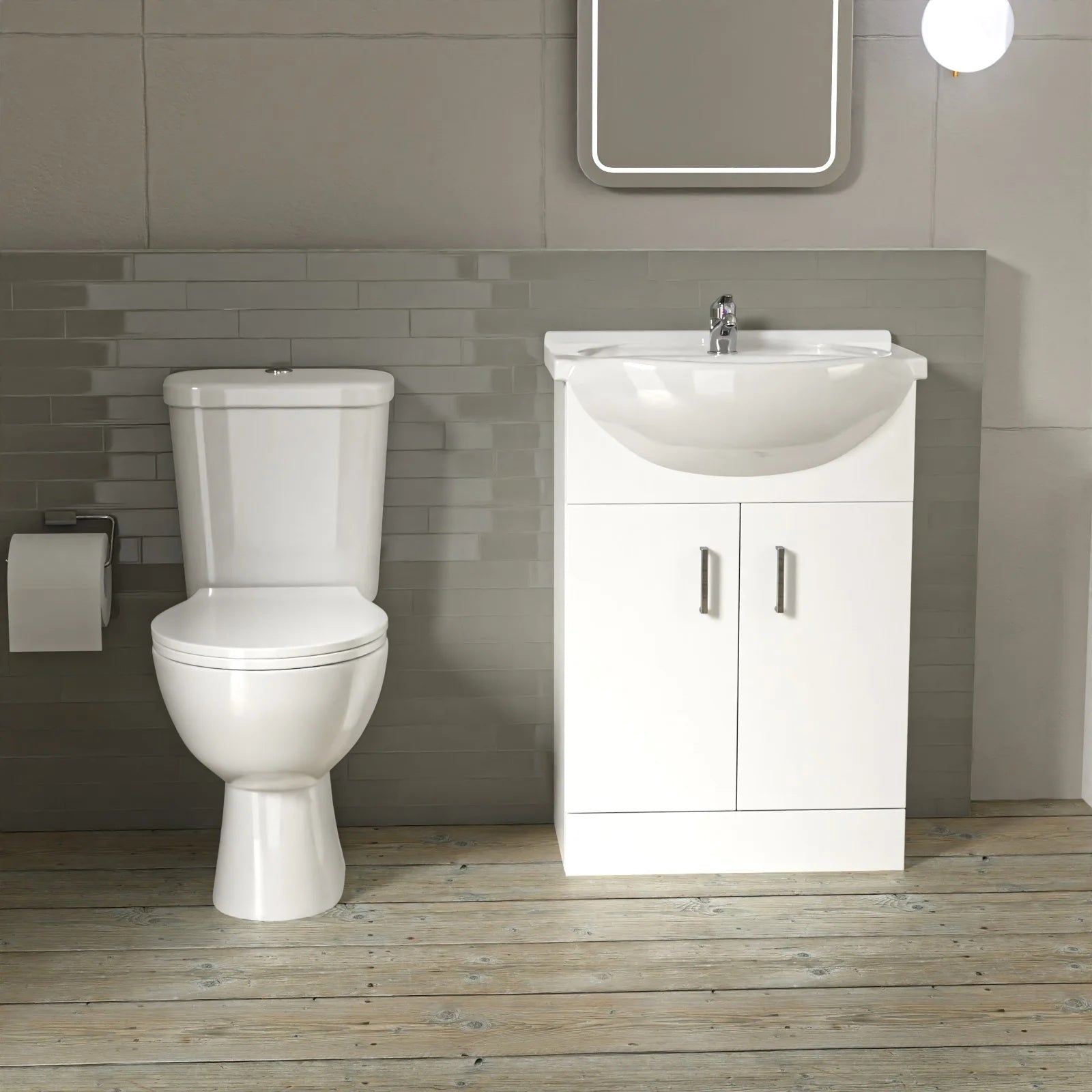 1700mm Bath with Front Panel, 550mm Basin Vanity & Toilet - Set with Chrome Fittings