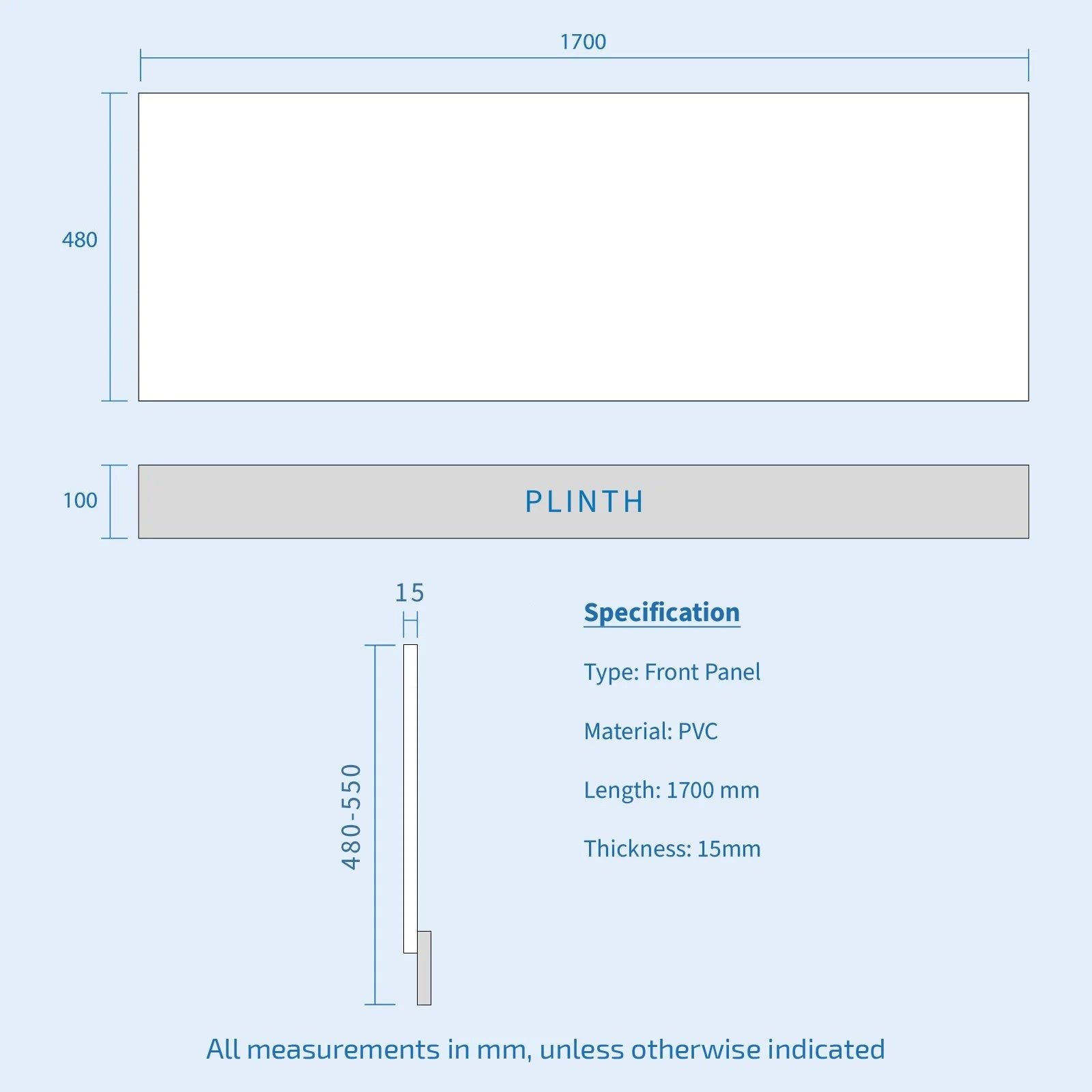 1700mm Bath with Front Panel, 550mm Basin Vanity & Toilet - Set with Chrome Fittings