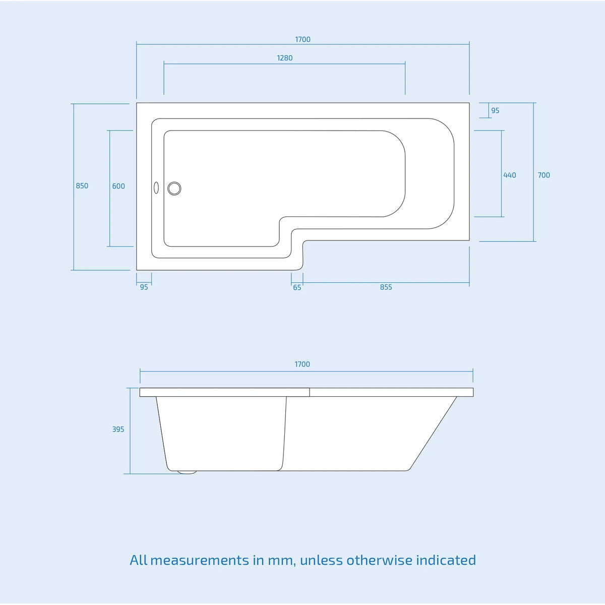 1700mm L Shaped LH Bath With Screen & Panels, Full Pedestal Basin With Toilet