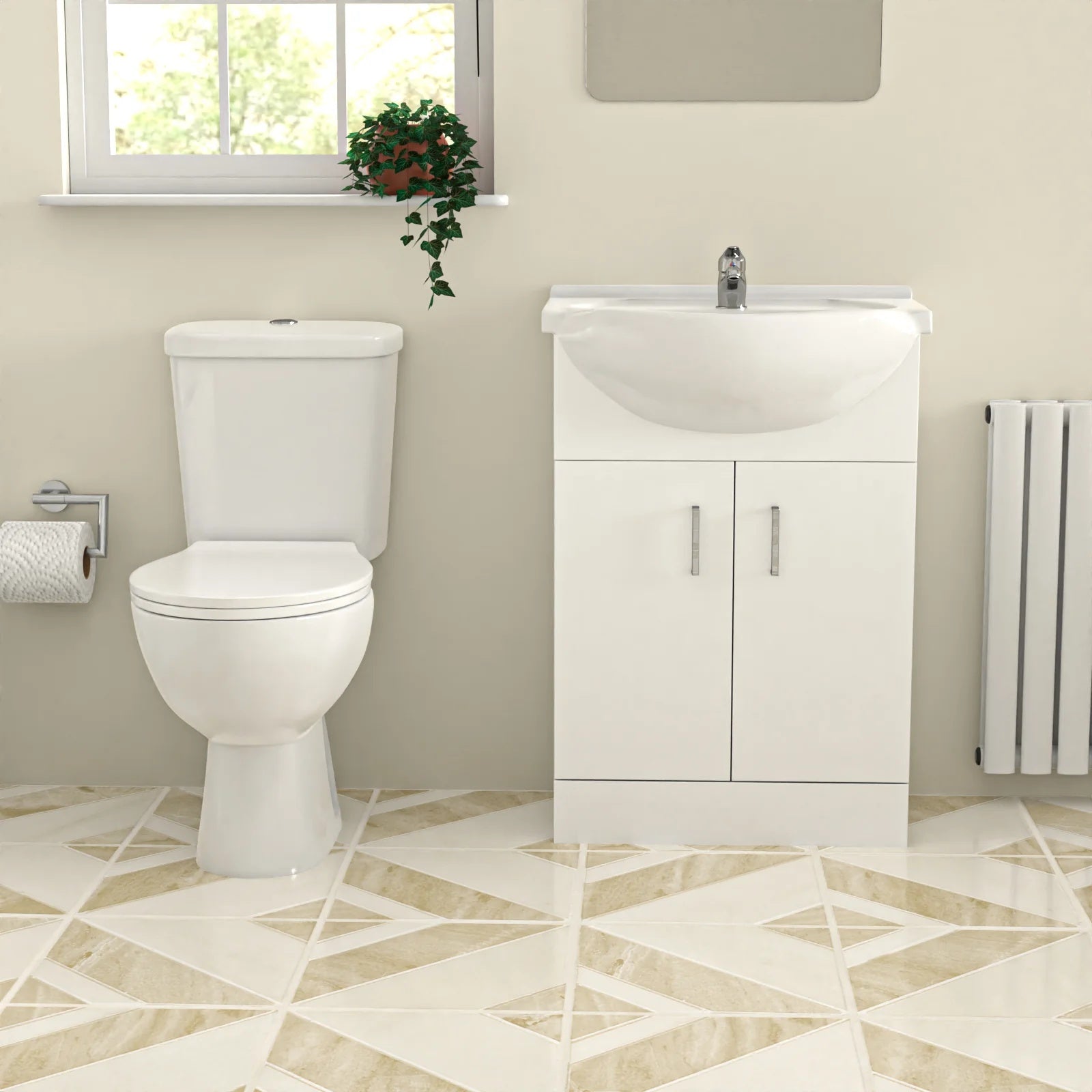 1700mm Round Bath with Screen, 550mm Basin Vanity & Toilet - Set with Chrome Fittings