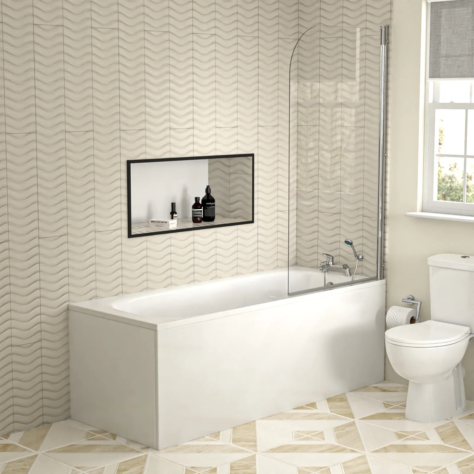 1700mm Round Bath with Screen, 550mm Basin Vanity & Toilet - Set with Chrome Fittings