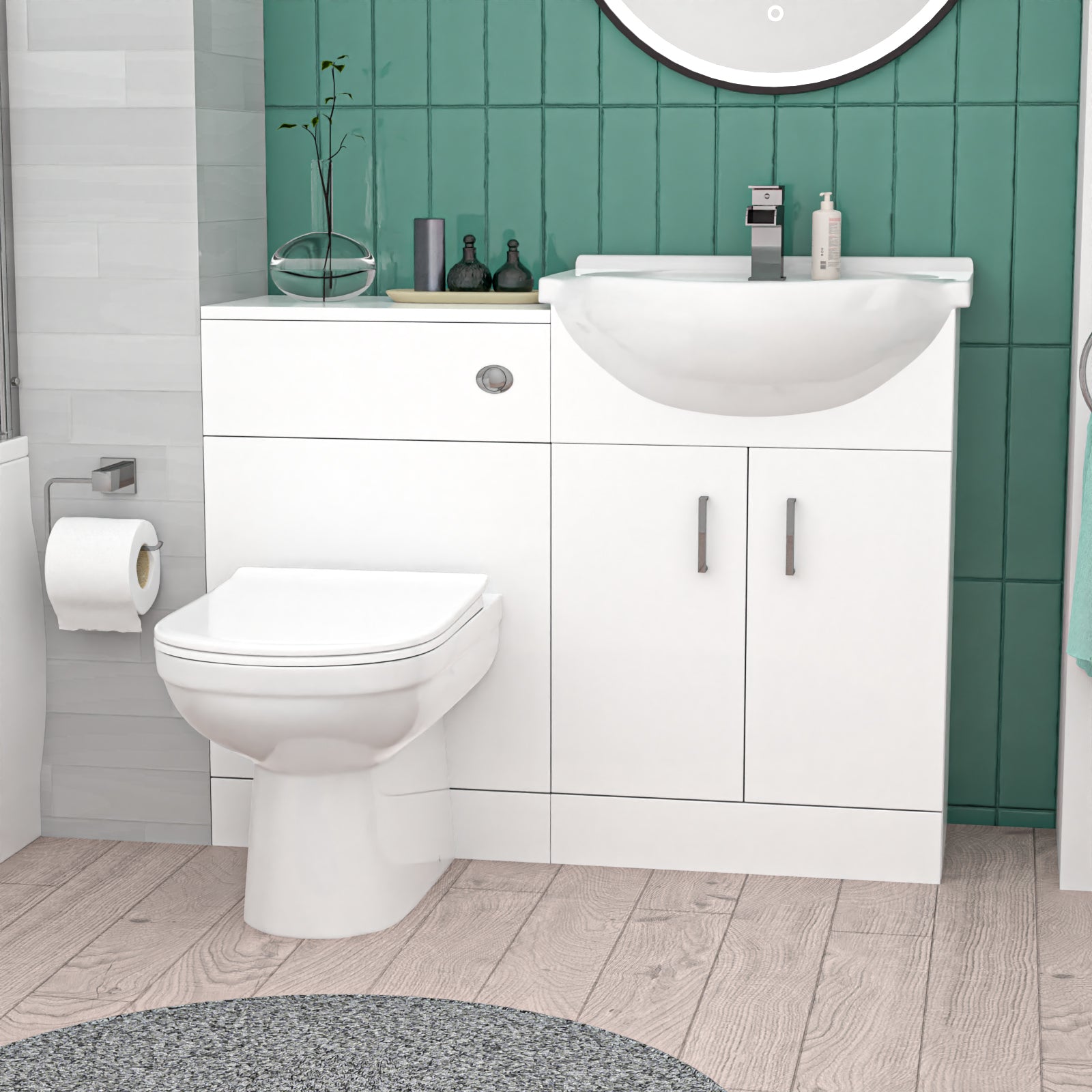 Bath With Shower Mixer, Screen, Basin Vanity, BTW Toilet and Tap Suite