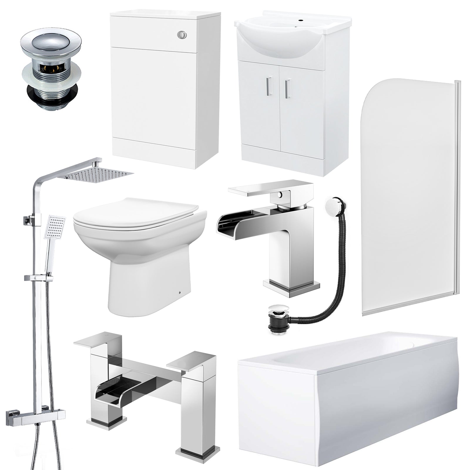 Bath With Shower Mixer, Screen, Basin Vanity, BTW Toilet and Tap Suite