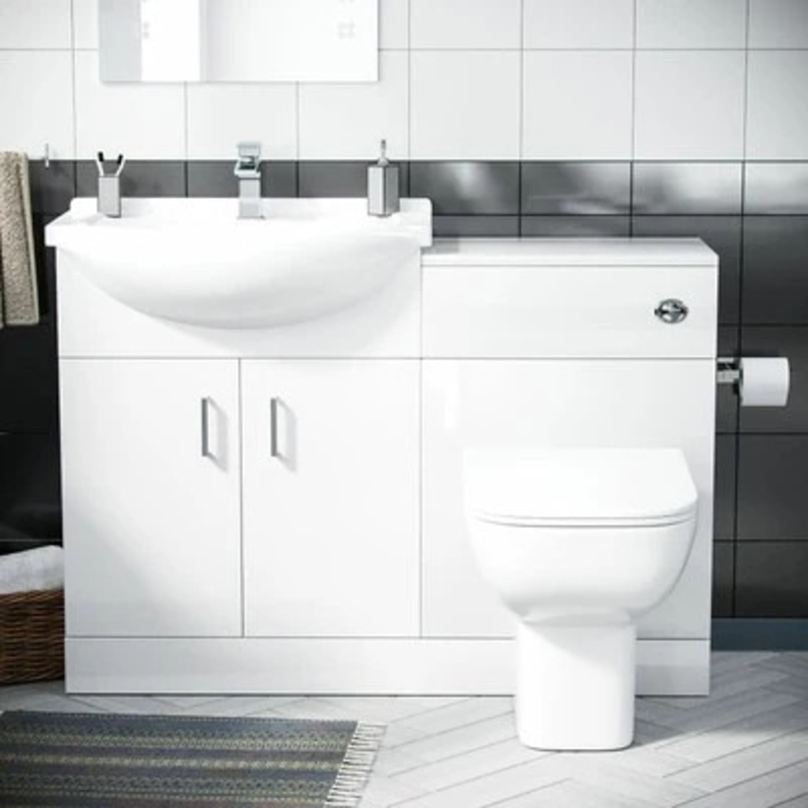 Ellen 650mm Cloakroom Basin Vanity Sink Unit & Back To Wall Toilet Suite