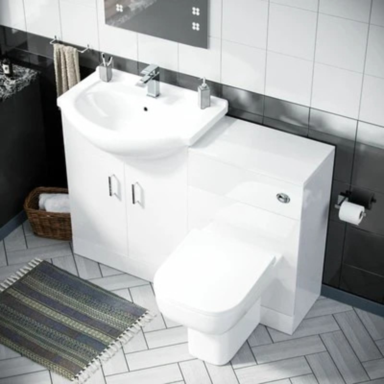 Ellen 650mm Cloakroom Basin Vanity Sink Unit & Back To Wall Toilet Suite