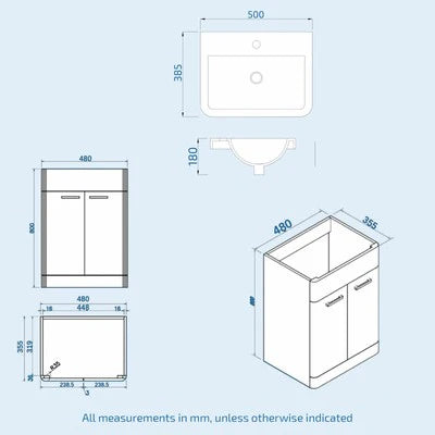 Afern 500mm Basin Vanity Cabinet, WC Unit, Rectangular Shape Toilet & Bath Bathroom Suite