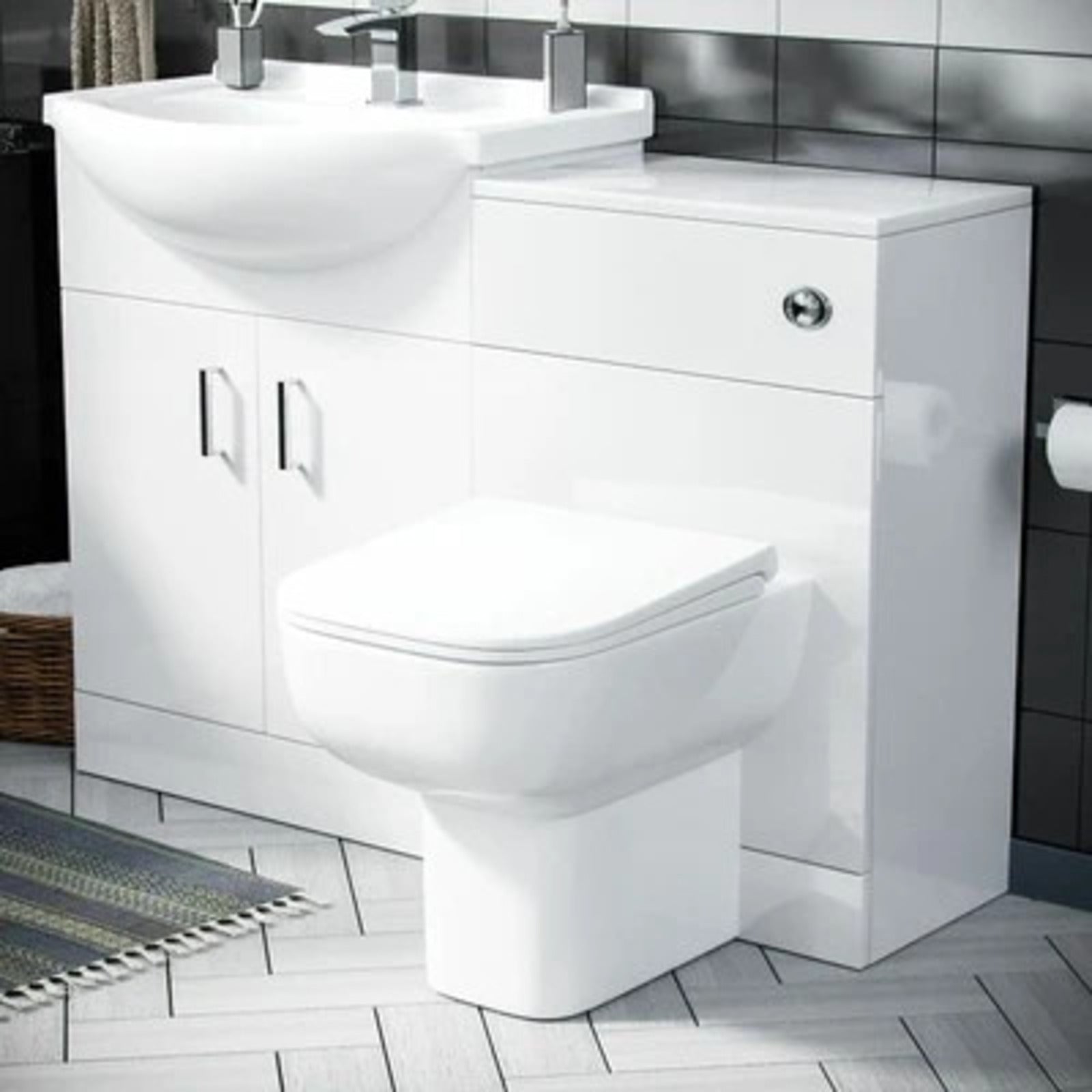 Ellen 650mm Cloakroom Basin Vanity Sink Unit & Back To Wall Toilet Suite