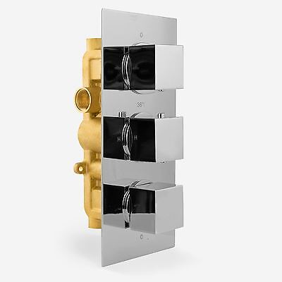 Premium Square Thermostatic Mixer Valve + Solid Brass Showerhead & Handset