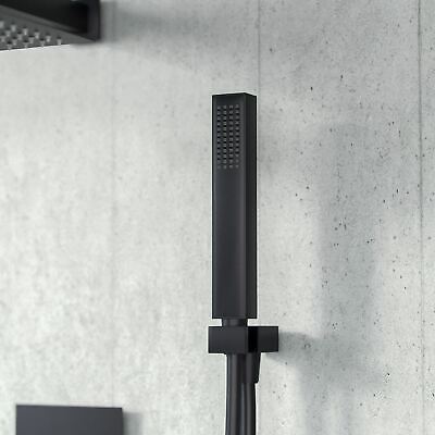 Temel Matte Black Square Shower Head Concealed Thermostatic Mixer Valve and Handheld