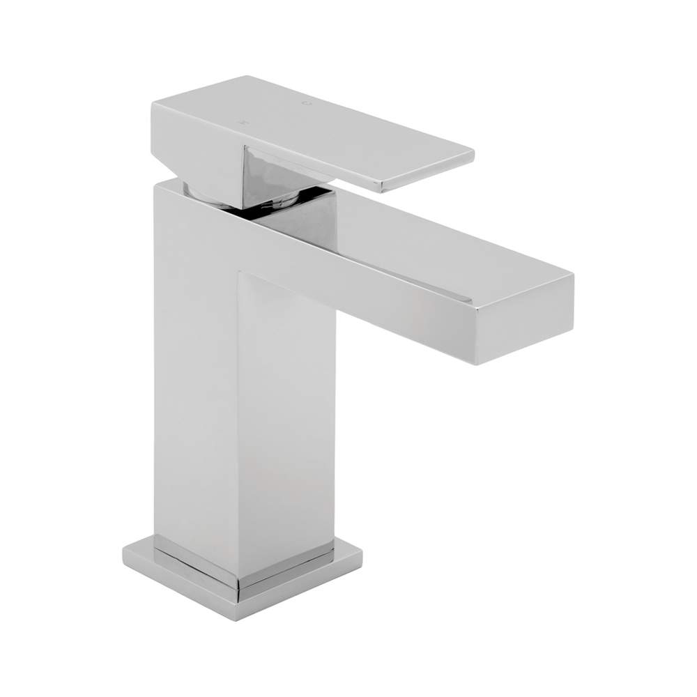 Cube Square Freestanding Bath Shower Mixer Tap, Basin Sink Mixer Tap & Push Button Slotted Basin Waste Set