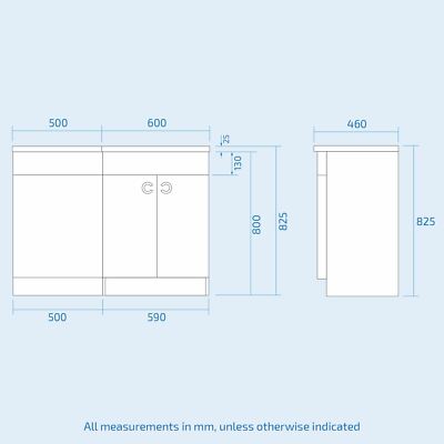 Dene White 1100mm Bathroom Freestanding P-Shaped RH Basin Vanity Unit, WC & BTW Toilet Set