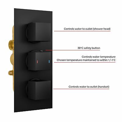Temel Matte Black Square Shower Head Concealed Thermostatic Mixer Valve Handheld