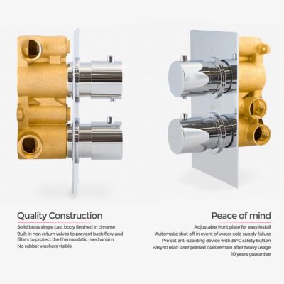 2 DIAL 2 WAY ROUND CONCEALED THERMOSTATIC MIXER VALVE ABS SHOWER HAND HELD KIT