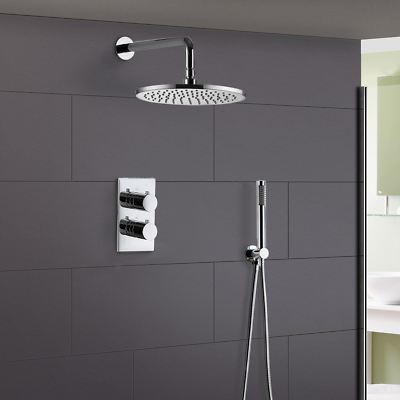 2 DIAL 2 WAY ROUND CONCEALED THERMOSTATIC MIXER VALVE ABS SHOWER HAND HELD KIT