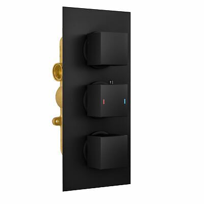 Temel Matte Black Square Shower Head Concealed Thermostatic Mixer Valve and Handheld