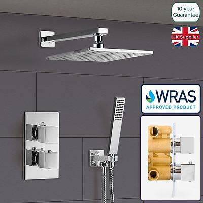 Temel Bathroom Shower Set Chrome Thermostatic Mixer Valve Head Square Design