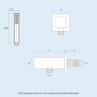 Temel Matte Black Square Shower Head Concealed Thermostatic Mixer Valve Handheld