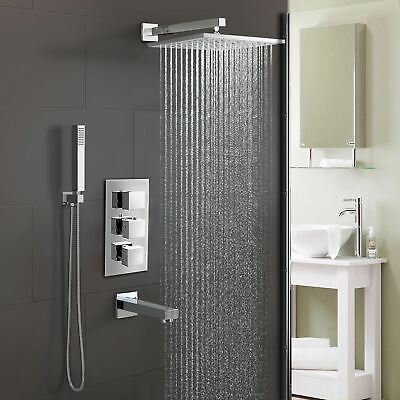 Bathroom 3 Dial 3 Way Concealed Square Thermostatic Shower Mixer Valve Chrome