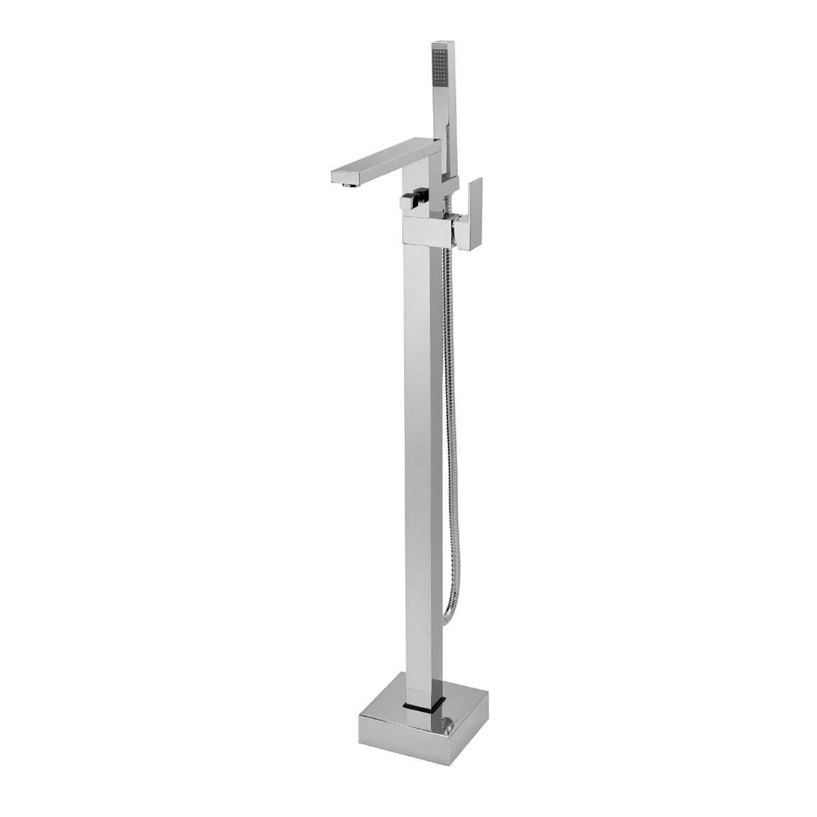 Cube Square Freestanding Bath Shower Mixer Tap, Basin Sink Mixer Tap & Push Button Slotted Basin Waste Set