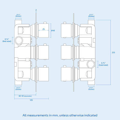 Calla Square Concealed Thermostatic Mixer Valve Hand Held 300mm Shower Head Set