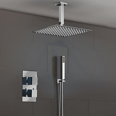 Temel Bathroom Concealed Thermostatic Shower Mixer Valve Square Slim Head 300mm