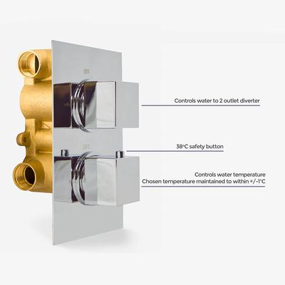 2 Dial 2 Way Square Concealed Thermostatic Mixer Valve Abs Shower Hand Held Kit