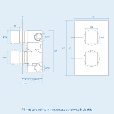 2 Dial 2 Way Square Concealed Thermostatic Mixer Valve Abs Shower Hand Held Kit