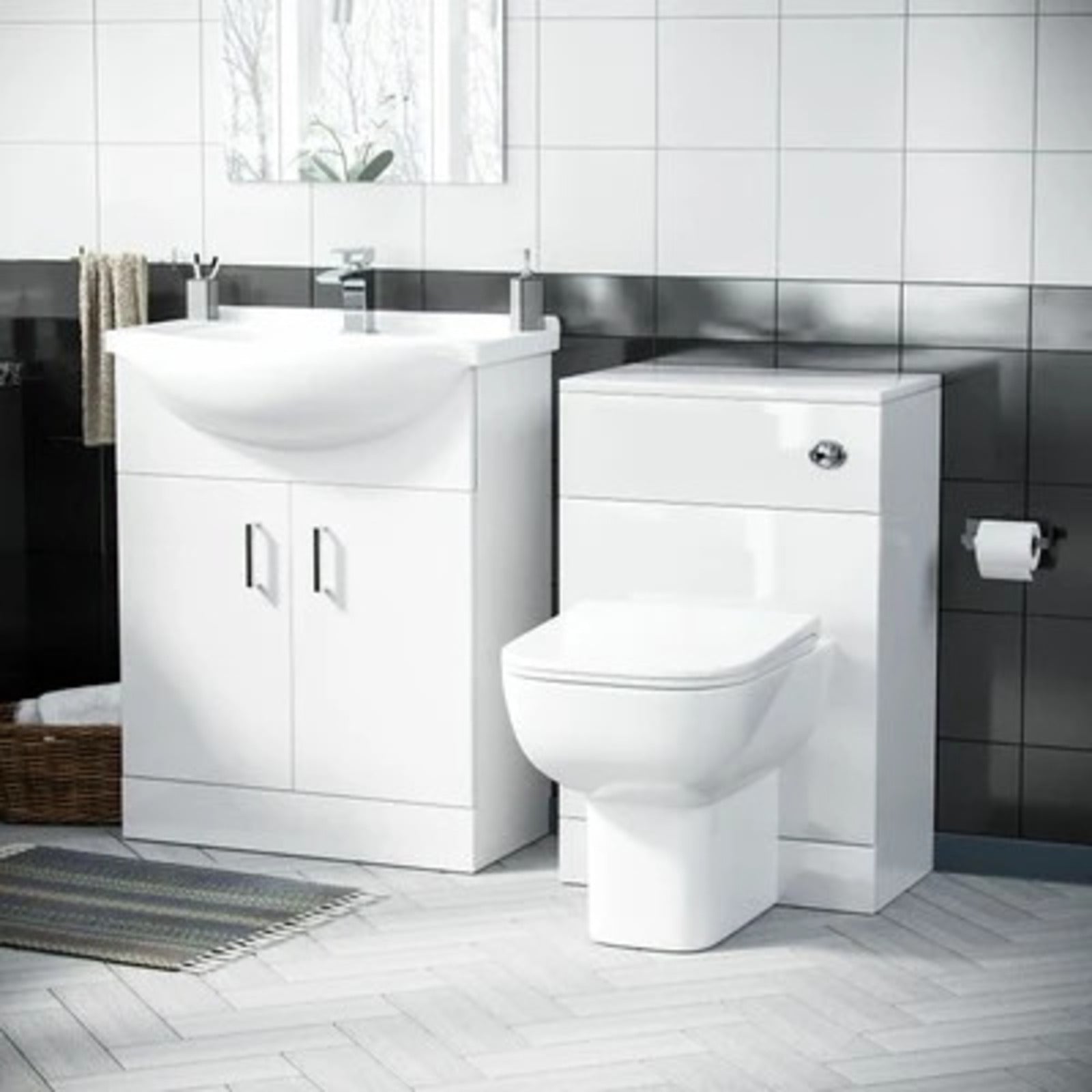 Ellen 650mm Cloakroom Basin Vanity Sink Unit & Back To Wall Toilet Suite