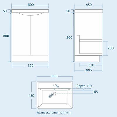 Merton Grey 600mm Basin Sink Vanity and Rimless Close Coupled Toilet