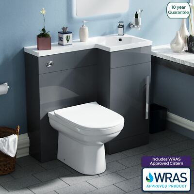 Manifold RH Basin Sink Grey Vanity Unit WC Back To Wall Toilet 900mm