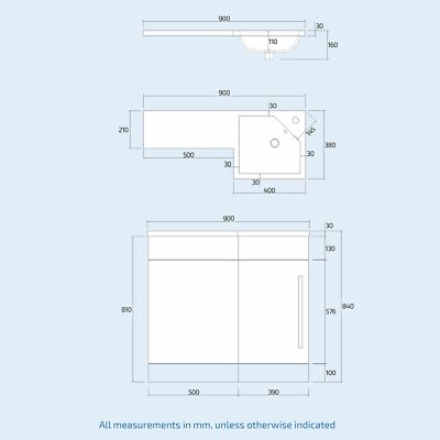 Manifold RH Basin Sink Grey Vanity Unit WC Back To Wall Toilet 900mm