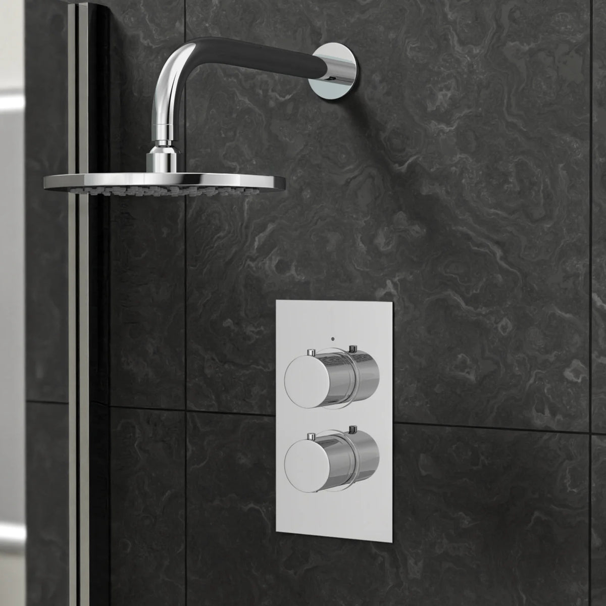 2 Dial 1 Way Round Concealed Thermostatic Shower Valve & Head