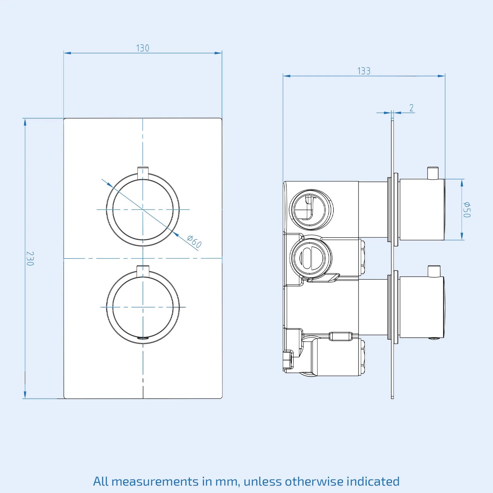 2 Dial 2 Outlet Concealed Thermostatic Round Shower Valve - Brushed Brass