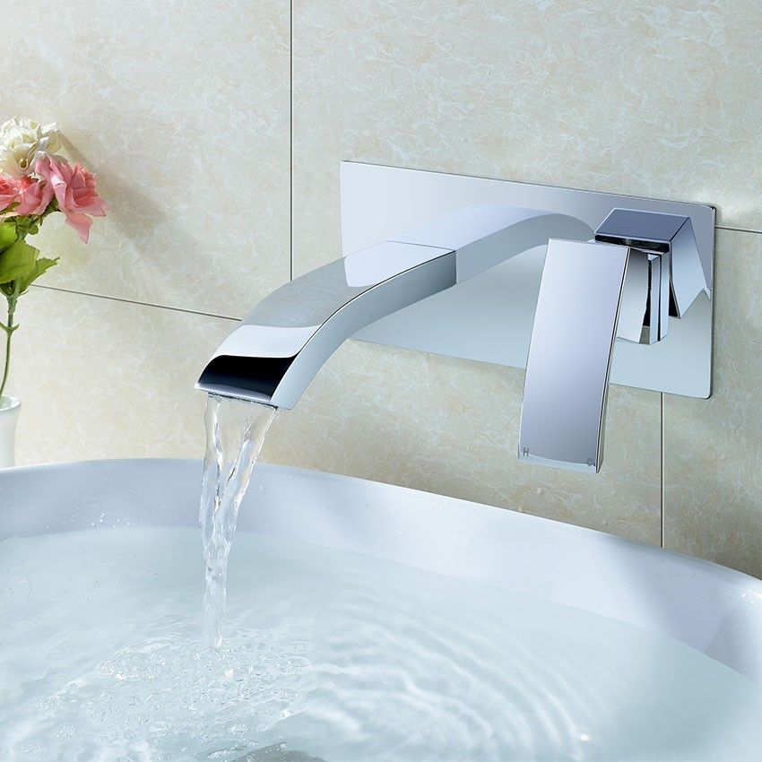 Chrome Designer Bathroom Concealed Wall Mounted Waterfall Basin Sink Single Lever Tap