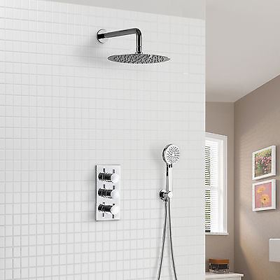 Lilly 3 Dial 2 Way Round Concealed Thermostatic Mixer Valve, Round Handset & Shower Head Chrome
