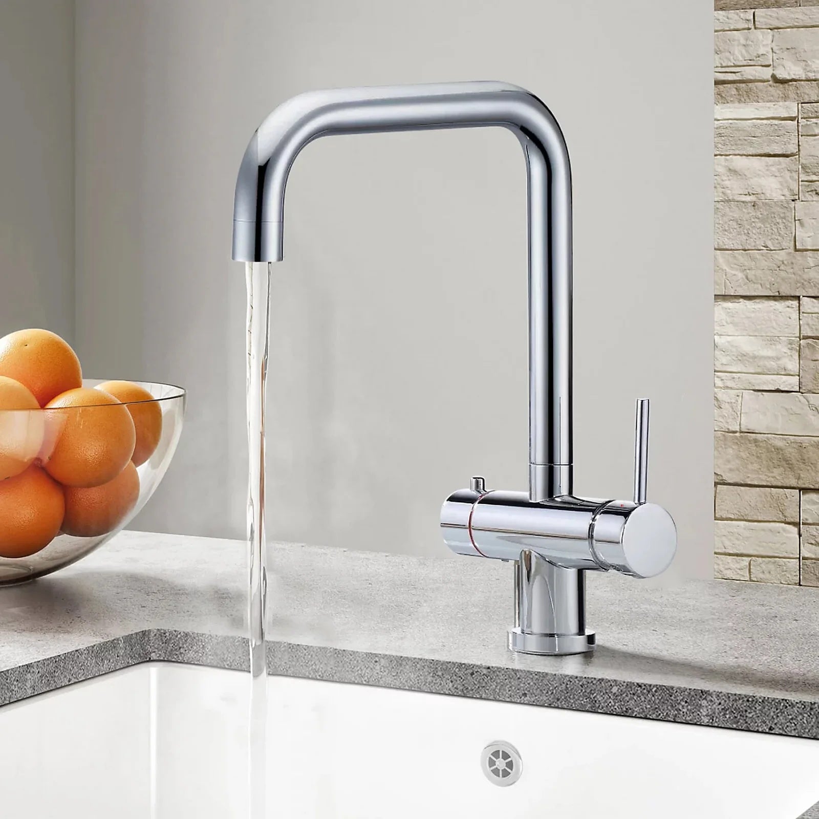 3 in 1 Single Lever Boiler Chrome Kitchen Mixer Complete Tap Set