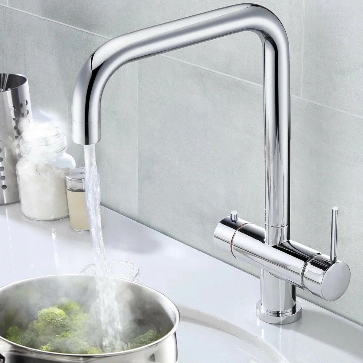 3 in 1 Single Lever Boiler Chrome Kitchen Mixer Complete Tap Set