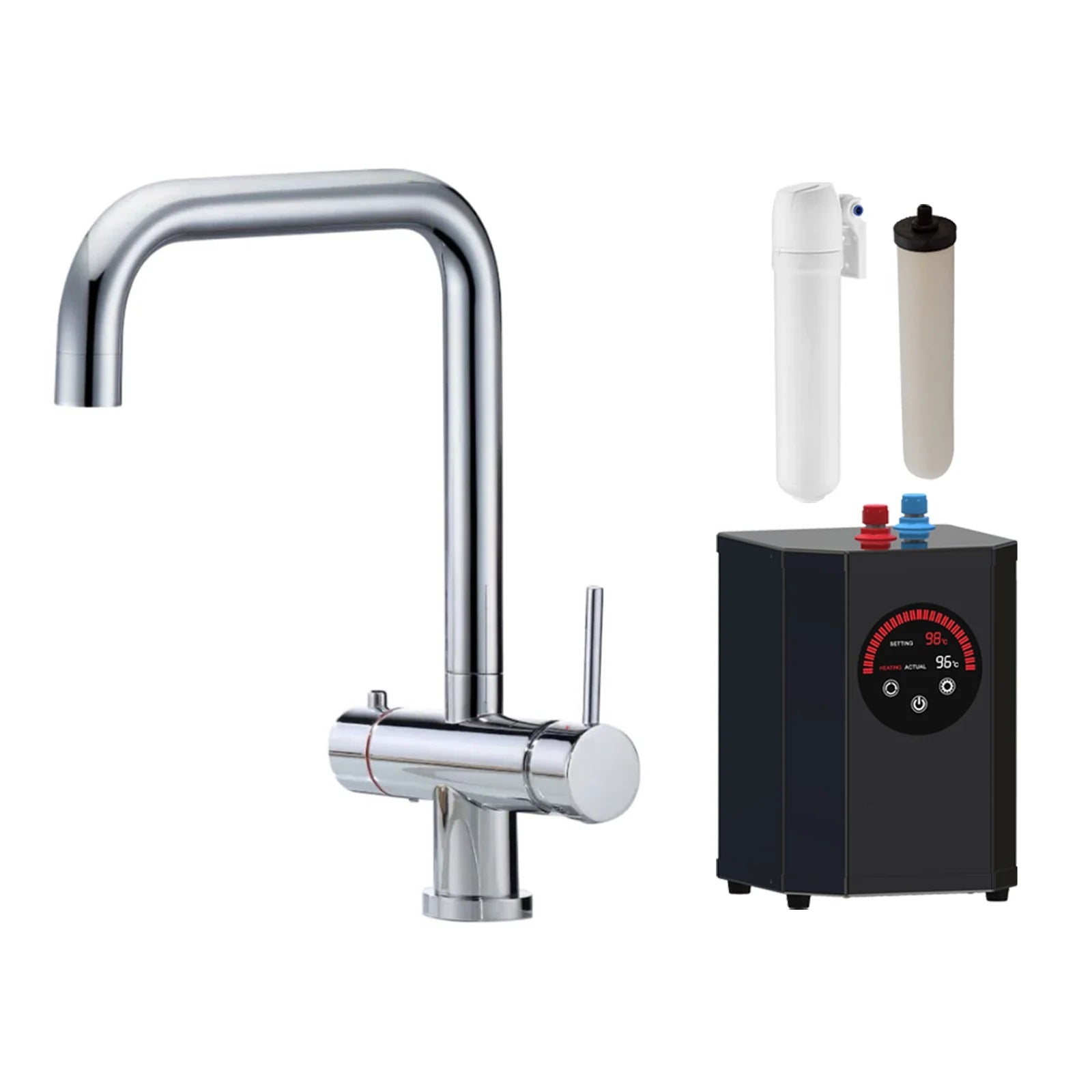 3 in 1 Single Lever Boiler Chrome Kitchen Mixer Complete Tap Set