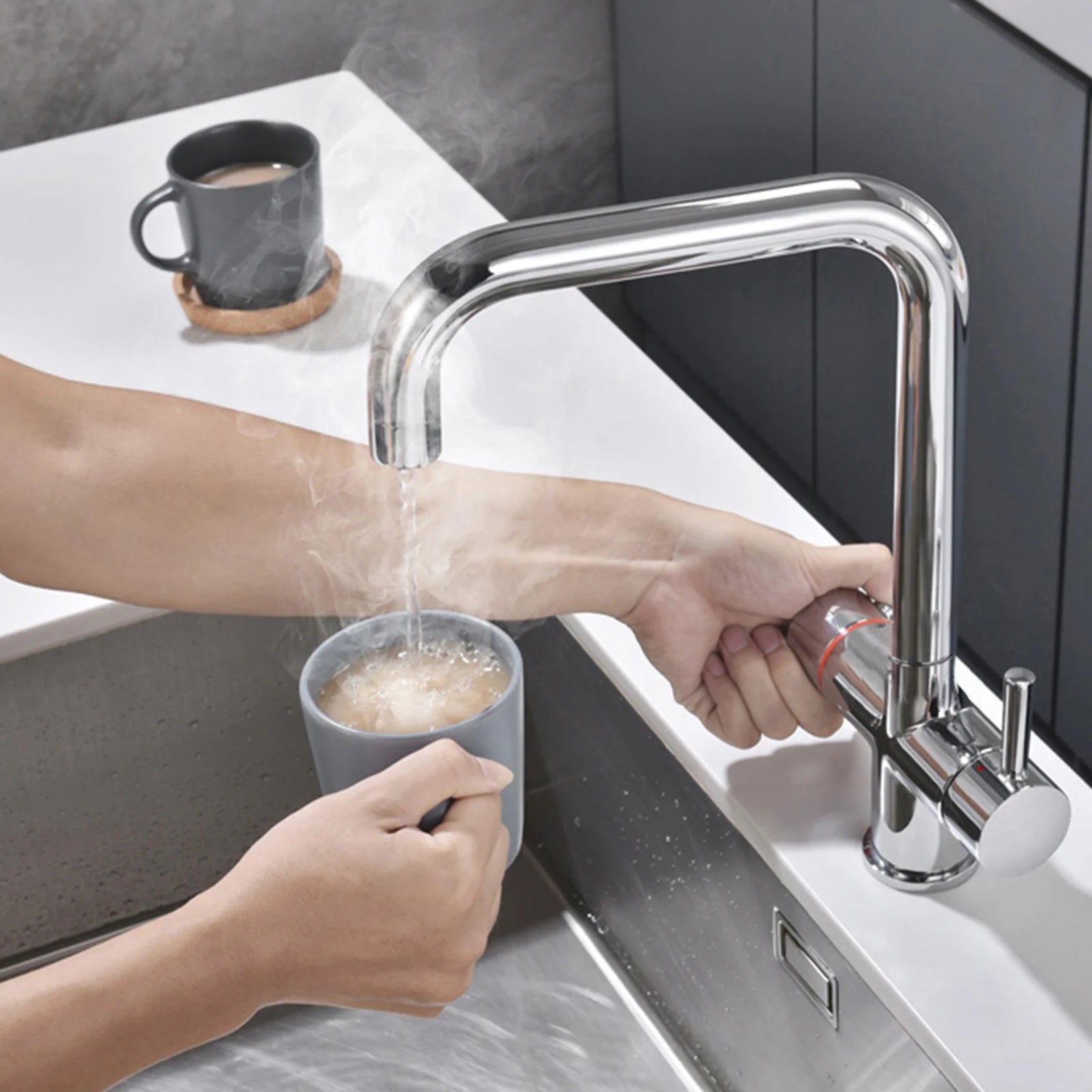 3 in 1 Single Lever Boiler Kitchen Mixer Tap Set - Chrome