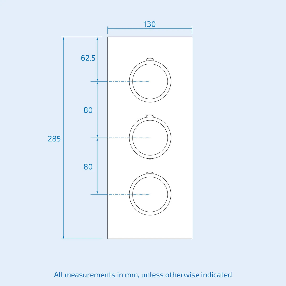 3 Dial 2 Outlet Round Concealed Thermostatic Shower Valve, Head & Arm
